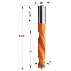 CMT 306 Vrták kolíkovací nepriechodzí S8 L55,5 HW - D6,35x30 S=8x20 L55,5 P