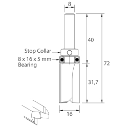 IGM M112 Drážkovacia fréza s ložiskom - D16x31,7 L72 S=8 HW