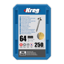 Kreg Zinc Maxi-Loc Skrutky pre skryté spoje - 64 mm, hrubý závit, 250 ks