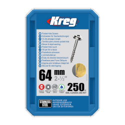 Kreg Stainless Maxi-Loc Skrutky pre skryté spoje - 64 mm, hrubý závit, 250 ks